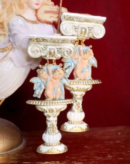 SOLD! 6817 Baroque Cherub Vintage Style Angel Roman Column Light Weight Studs Earrings
