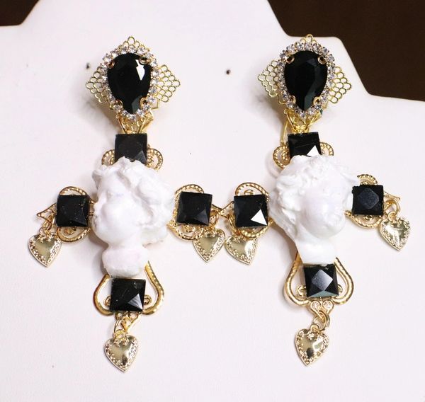SOLD! 6838 Baroque White Cherubs Angels Heads Cross Studs Earrings