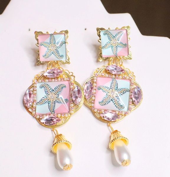 SOLD! 6855 Baroque Sea Shell Pastel Cameo Studs Earrings