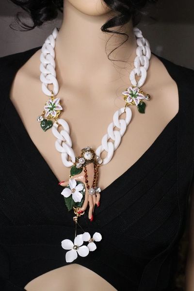 SOLD! 6860 Baroque Hand Painted Great Gatsby Hand Flowers Necklace
