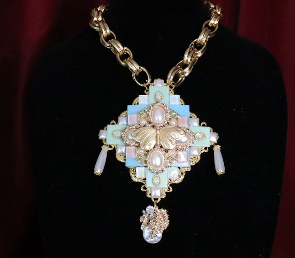 SOLD! 6877 Art Deco Iridescent Butterfly Chained Huge Necklace