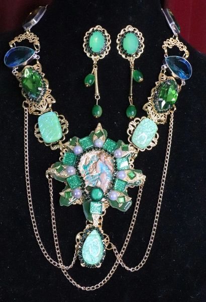 SOLD! 6913 Genuine Triplet Opal Tourmaline Art Nouveau Necklace+ Earrings