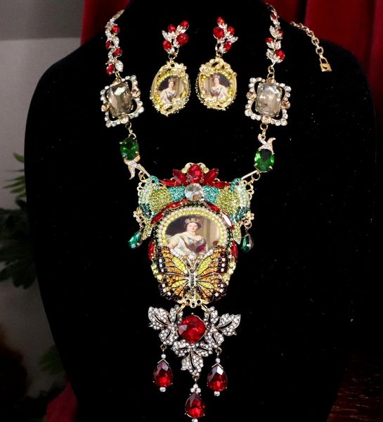 SOLD! 6918 Set Of Queen La Reina Crystal Hummingbirds Royal Necklace+ Earrings