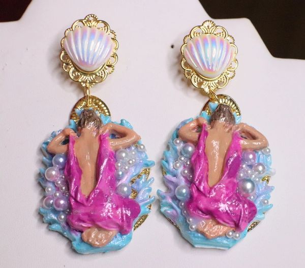 SOLD! 6940 Baroque Coral Reef Lady Nautical Earrings