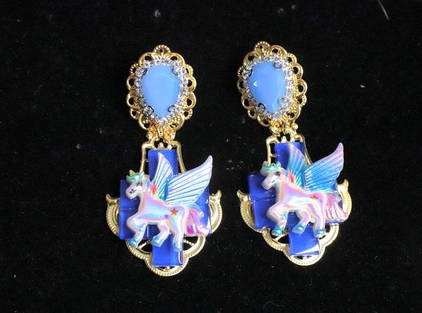 SOLD! 6957 Baroque Colorful Unicorns Iridescent Massive Studs Earrings