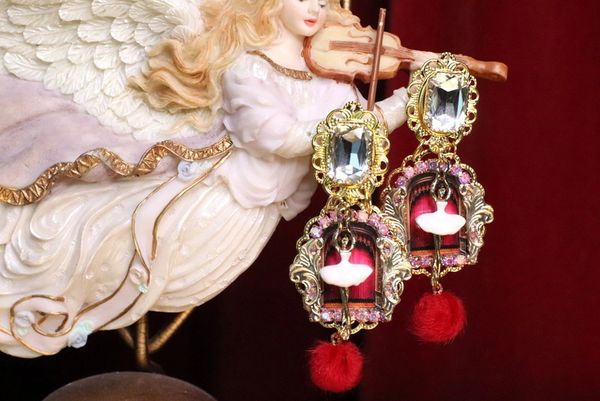 SOLD! 6983 Baroque Enamel 3D Effect Ballerina Crystal Studs Earrings