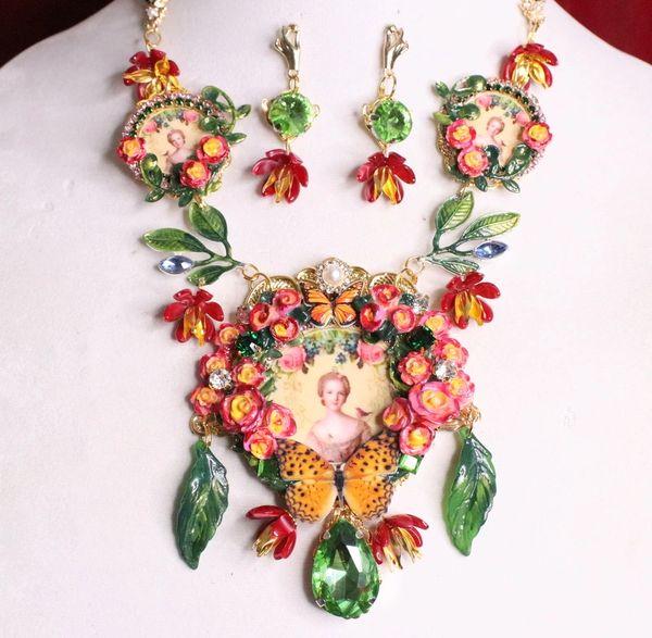 SOLD! 7000 Set Of Young Marie Antoinette Butterfly Cameo Necklace+ Earrings