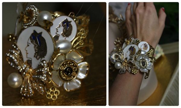 SOLD! 839 SET Madam Coco Enamel Brooches Embellished Unusual Fancy Coco Pearl Bracelet