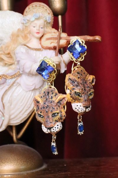 SOLD! 7019 Hand Painted Baroque 3D Effect Leopard Animal Studs Earrings