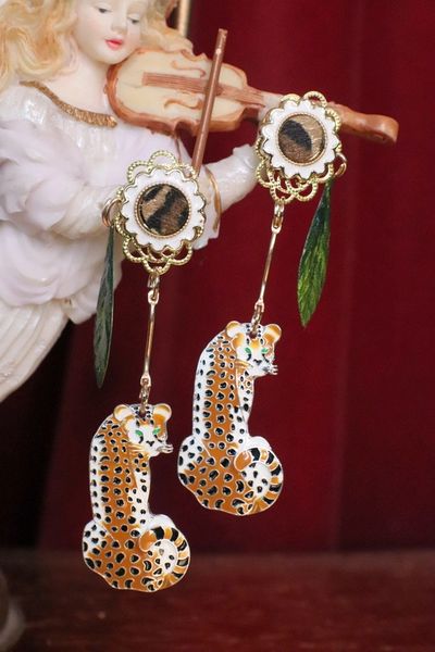 SOLD! 7036 Hand Painted Baroque 3D Effect Leopard Studs Earrings