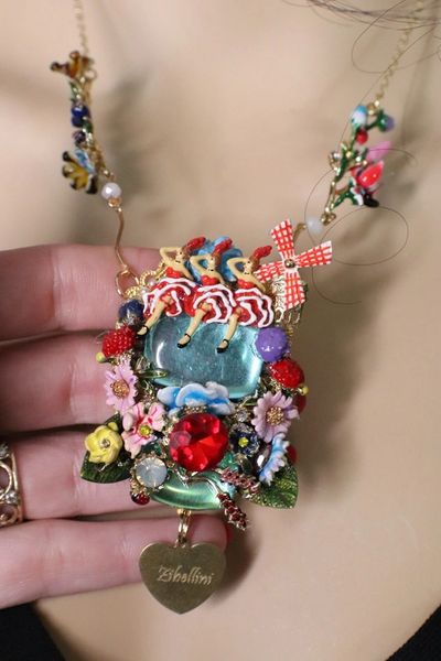 SOLD! 7039 Enamel Genuine Opal Necklace+ Earrings