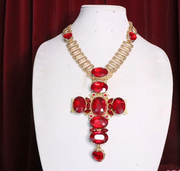SOLD! 7042 Alta Moda Red Cross Crystal Stunning Huge Pendant Necklace