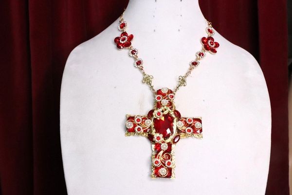 SOLD! 7043 Alta Moda Baroque Red Cross Crystal Stunning Huge Pendant Necklace