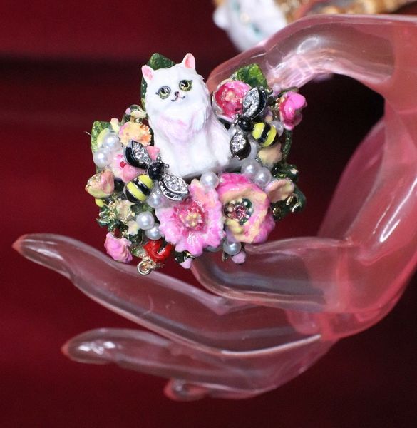 SOLD! 7045 Baroque Art Jewelry Kitty Cat Cocktail Adjustable Ring
