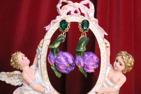 7060 Baroque Hand Painted Enamel Tulip Earrings