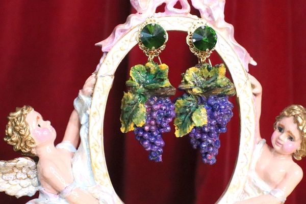 SOLD! 7071 Baroque Hand Painted Enamel Grapes Earrings