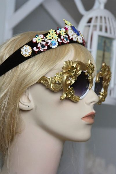 SOLD! 844 Total Baroque Vegas Gold Curves Flower Embellished Sunglasses UV400