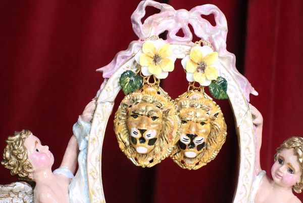 7079 Baroque Hand Painted Enamel Lions Earrings