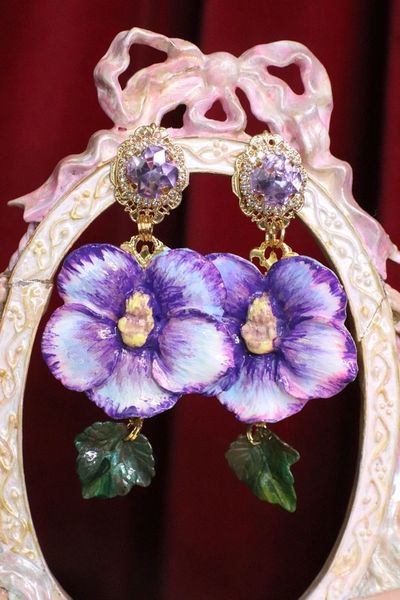 SOLD! 7090 Baroque Hand Painted Vivid Sicilian Anemone Flower Earrings