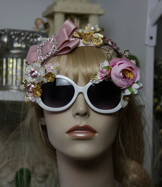 SOLD! 849 Pale Pink Vivid Flower Embellished Sunglasses UV400