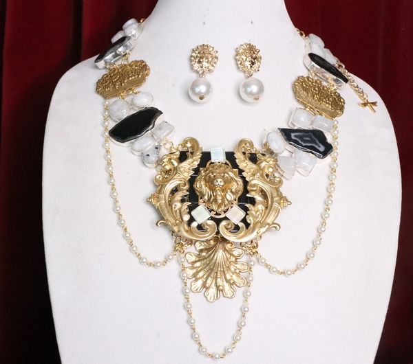 SOLD! 7113 Set Of Genuine Solar Quartz Scolecite Dragons Lion Necklace+ Earrings