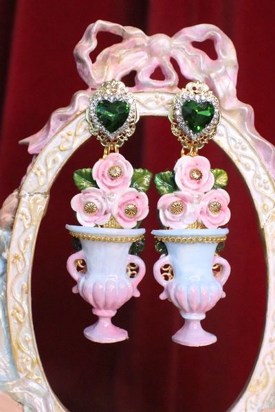 SOLD! 7127 Victorian Vase Roses Flower Earrings