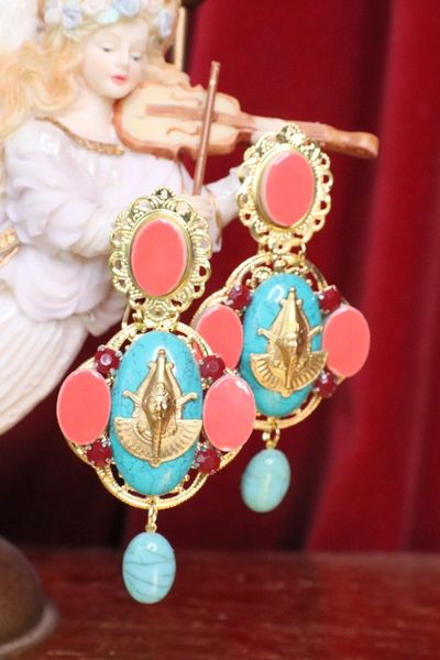 SOLD! 7133 Egyptian Revival Genuine Turquoise Pharaoh Earrings