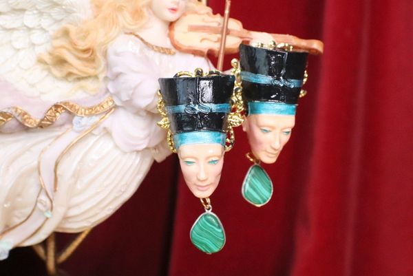 SOLD! 7134 Egyptian Revival Genuine Malachite Cleopatra Earrings