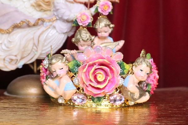 SOLD! 7200 Baroque Musical Cherubs Angels Roses Peony Headband Crown