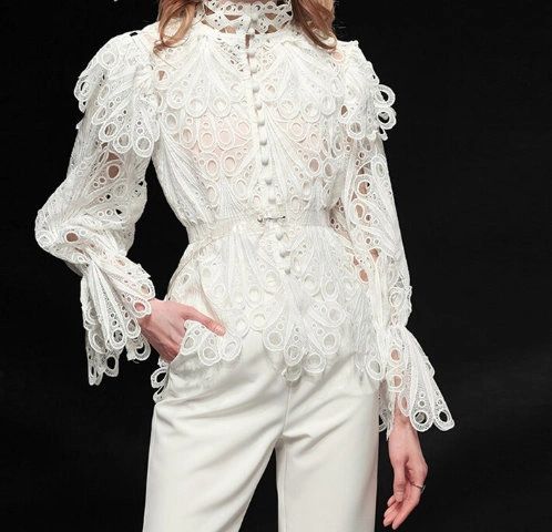 6628 Runway 2019 2 Colors Cut Out Embroidery Victorian Top Blouse