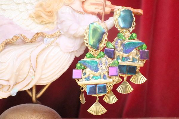 SOLD! 7213 Egyptian Revival Pharaoh Iridescent Dangle Earrings