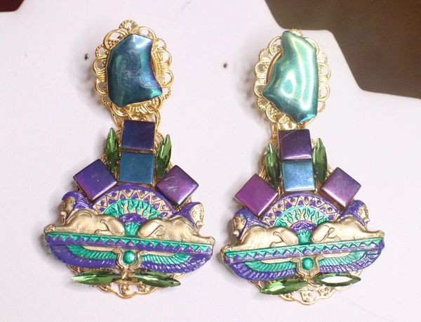 SOLD! 7214 Egyptian Revival Pharaoh Iridescent Tall Earrings