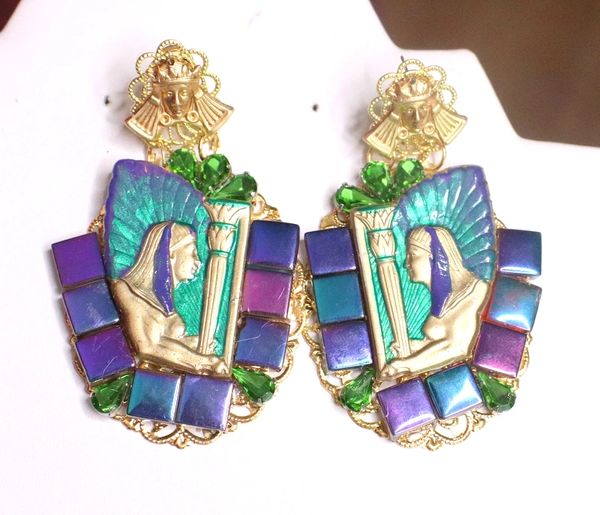 SOLD! 7215 Egyptian Revival Pharaoh Iridescent Massive Earrings