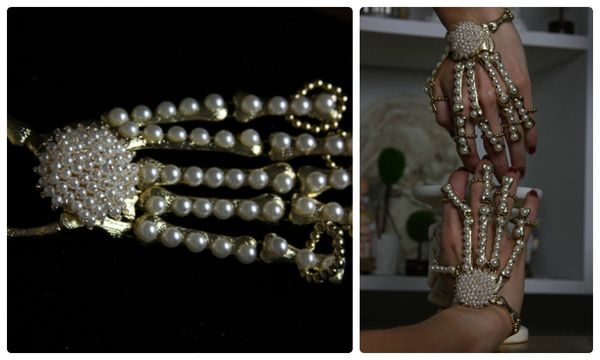 SOLD! 1980 Pearl Skeleton Unusual Fancy Cuff Bracelet