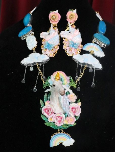 SOLD! 7350 Art Jewelry Vivid Unicorn Rainbow Genuine Solar Quartz Hand Painted Necklace