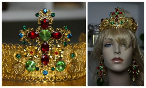 879 Runway Metal Baroque Cross Filigree Elegant Tiara Head Piece Crown