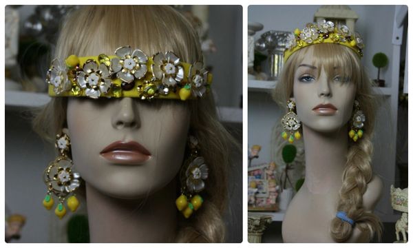 SOLD! 880 Lemon Stunning Pearl Flower Rhinestone Headband Hairwear