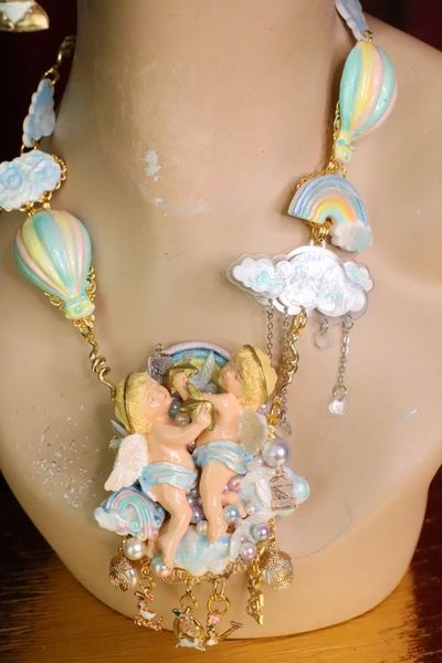 SOLD! 7408 Baroque Cherubs In Clouds Rainbow Crystal Necklace