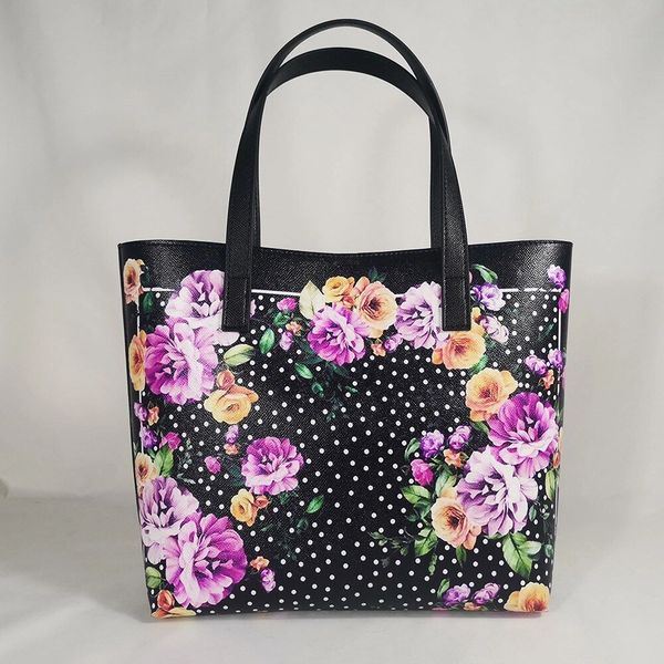 7422 Baroque Designer Inspired Polka Dot Flower Print Beach PU Handbag