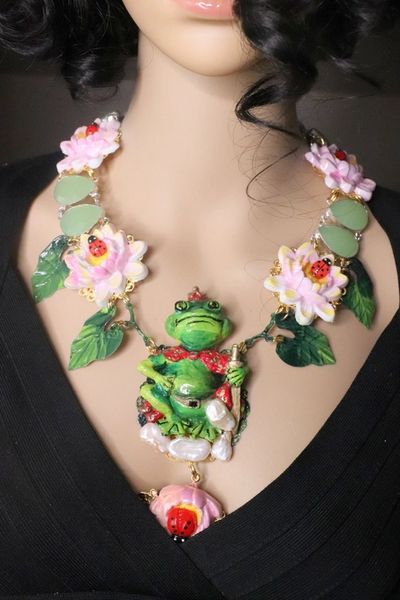 SOLD! 7433 The Prince Frog Dreaming Adorable Water Lily Necklace