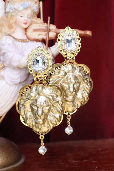 SOLD! 7444 Baroque Gold Tone Lion Massive Earrings