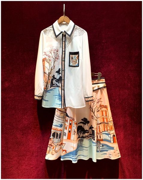 7458 Runway 2020 Novelty Print Skirt+ Shirt Twinset