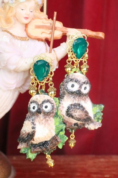 7463 Art Jewelry Hand Painted Irregular Owl Studs Earrings