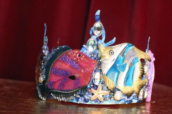 7549 Art Jewelry Marine Nautical Tropical Fish Coral Reef Hand Painted Crown