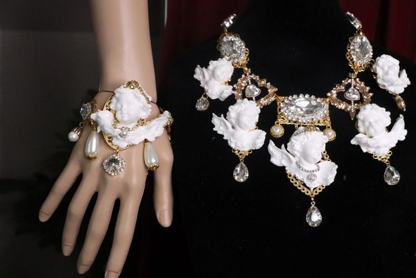 SOLD! 7557 Baroque Chubby White Cherub Clear Crytal Massive Bracelet