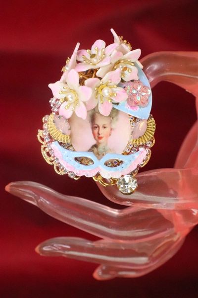7601 Young Marie Antoinette Hand Painted Fan Pink Cocktail Adjustable Ring