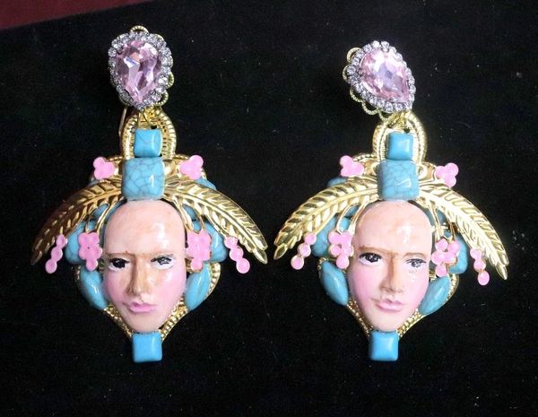 7625 Art Nouveau Face Genuine Turquoise Studs Earrings