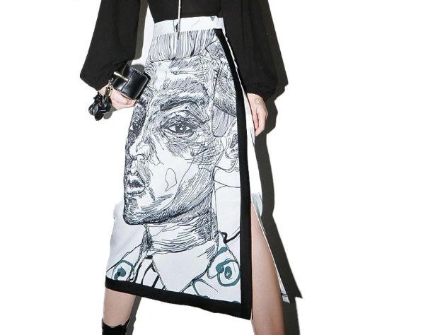 7711 Runway 2020 Grunge Style Pencil White Skirt Size Us 4