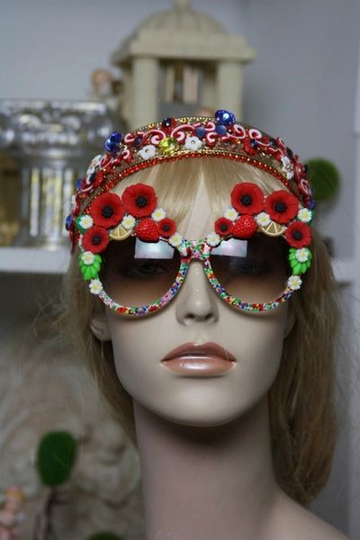 SOLD! 914 Poppy Daisy Summery Baroque Embellished Fancy Shades Sunglasses Eye Wear