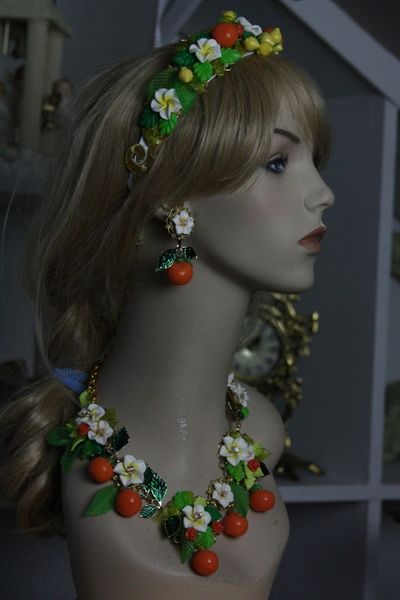 SOLD!95 Spring 2016 Orange Fruit Flower Set Necklace Plus Earrings